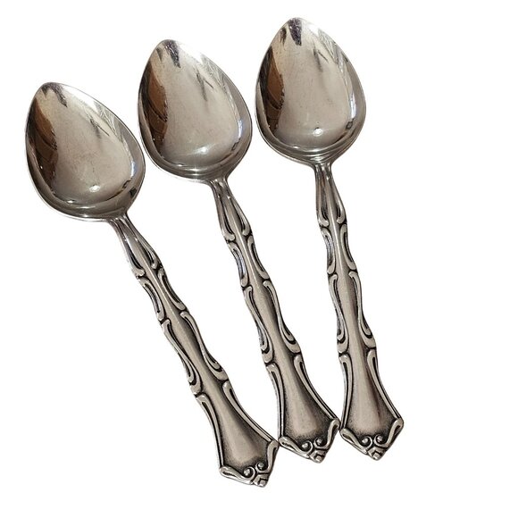 3 Northland model Soup Spoons inches stainless 90s vtg Baroque pierced floral in - Picture 1 of 11